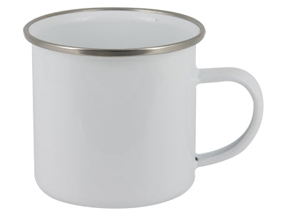 12 oz. White Enamel Camper Mug with Silver Rim