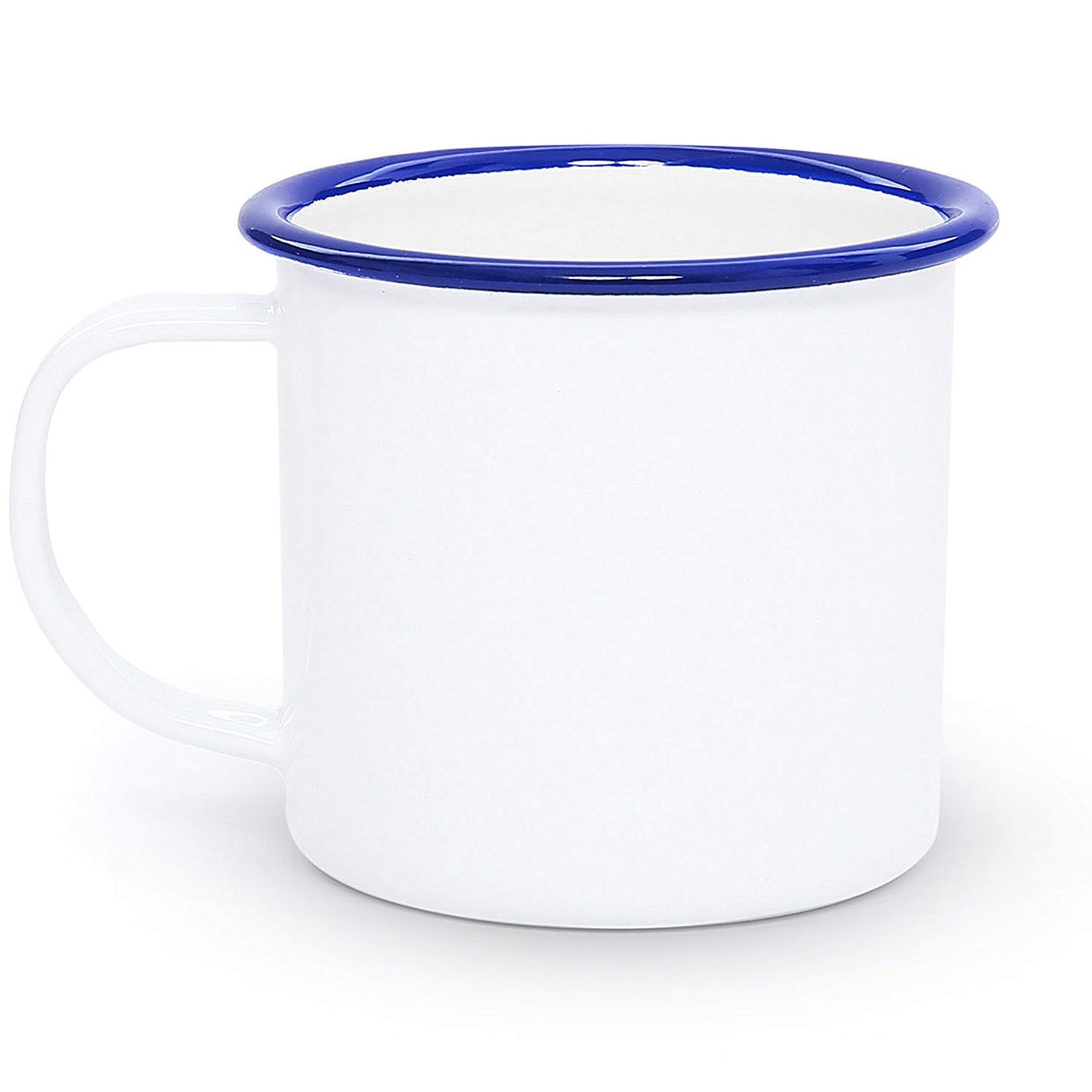 12 oz. White Enamel Camper Mug with Blue Rim