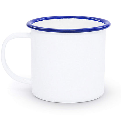 12 oz. White Enamel Camper Mug with Blue Rim