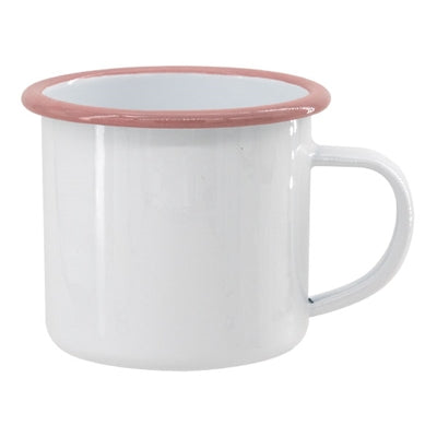 12 oz. White Enamel Camper Mug with Pink Rim