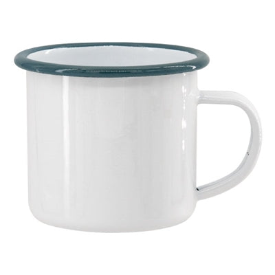 12 oz. White Enamel Camper Mug with Sage Green Rim