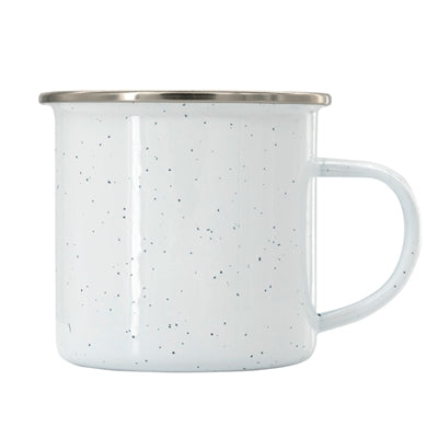 12 oz. White Speckled Enamel Camper Mug with Silver Rim
