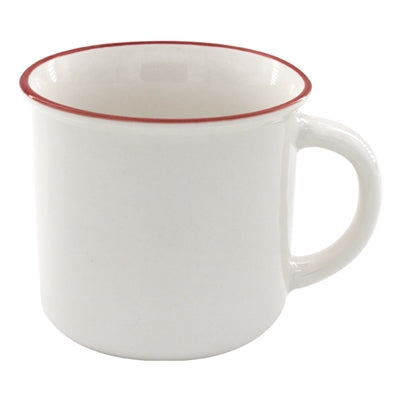 13 oz. Bone China Ceramic Mug -Red Rim