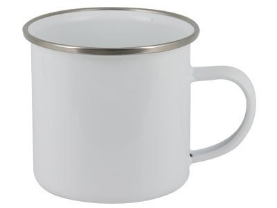18 oz. White Enamel Camper Mug with Silver Rim