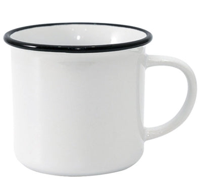 18 oz. White Enamel Camper Mug with Black Rim