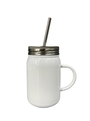 500 ml Stainless Steel Mason Jar with Straw - White - Orca