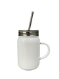 500 ml Stainless Steel Mason Jar with Straw - White - Orca